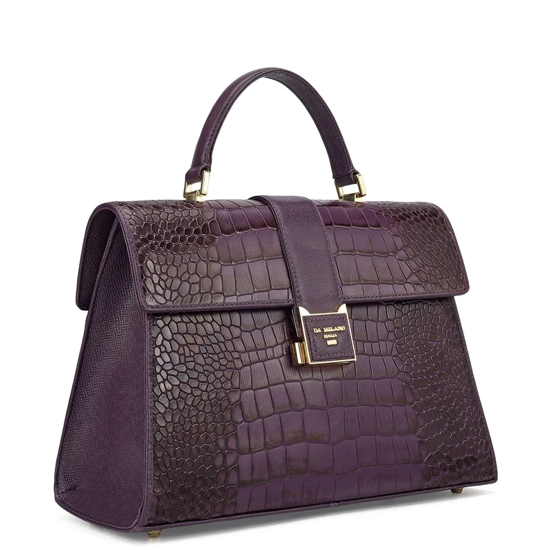 Da Milano Medium Croco Leather Satchel - Grapevine